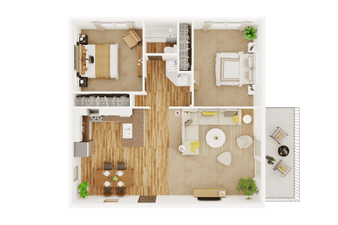 Floor plan for 2 beds, 1 bath, 900 sqft